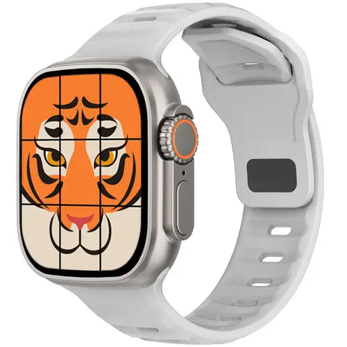 Z55 Ultra Bluetooth A smart watch with a digital dial featuring an animal face, in this case, a tiger. The watch has a silver band and case with a white background.