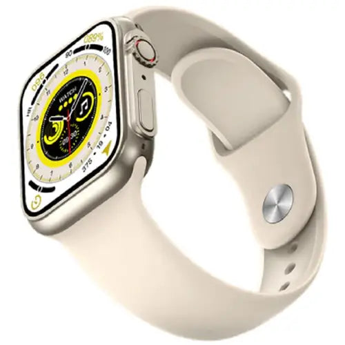 Z59 Ultra white smartwatch with a white band and a digital display showing time and various smart watch notifications.