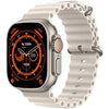 Z68 Ultra a digital smart watch with a white band and case, featuring a black dial with orange accents and black hands.