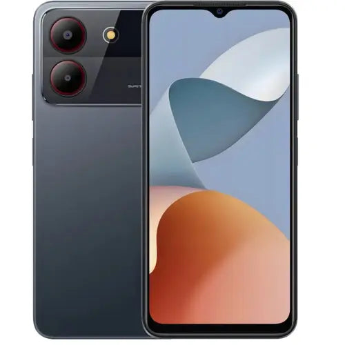 A ZTE Blade A54 smartphone in grey color with a dual camera setup on the back and a display screen.