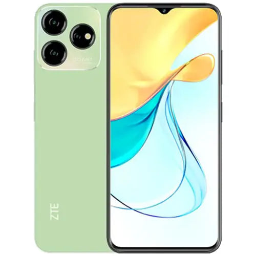 ZTE Blade V50 Design beach green smartphone with colorful display on a white background.