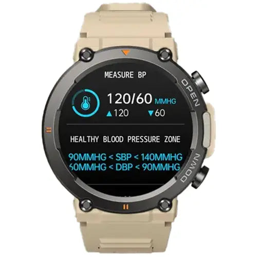 Zeblaze Voice Calling Smartwatch (Vibe7) displaying blood pressure measurement on a white background. Available on Buy Electro