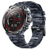 Zero Armour A digital smart watch with a camouflage pattern band and a silver color case. The watch has a round display showing time and various smart watch features.