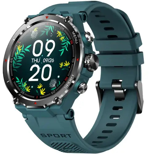 Zero Armour A green digital smartwatch with a silicone band and a display showing the time and date.