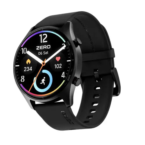 Zero Icon Smartwatch with black strap and colorful display on white background