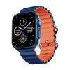 A Blue Orange Zero Jaguar Smart Watch with a Blue Orange band and a digital display showing time and fitness metrics.
