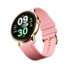 A Zero Luna Smart Watch with a gold case and a pink gold band. The watch face displays various metrics such as heart rate, blood oxygen, and steps taken.