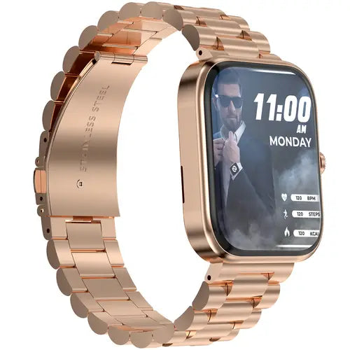 Zero Meta Smart Watch with a metal band and a digital display showing the time and date.