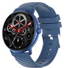 Zero Orbit HD Bright Display A digital smartwatch with a blue band and a blue-colored case featuring a black dial with gear-like design elements and red accents.