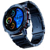 Revoltt Pro A digital smartwatch with a metallic band and case, featuring a blue dial with blue accents and multiple display modes.
