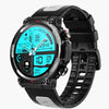 Zero Ultra Rugged Defender black colour smartwatch with a silicone band and a digital display showing time and various smart watch features.