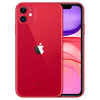 This image displays the Apple iPhone 11 in a striking red color. The phone's sleek design is highlighted with a pure, vibrant red finish that covers the back, camera module, and the iconic Apple logo.