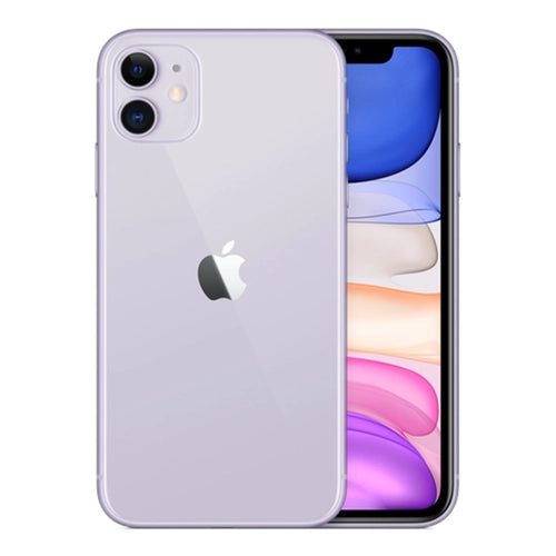 This image displays the Apple iPhone 11 in a purple color. The phone's sleek design is highlighted with a pure, vibrant red finish that covers the back, camera module, and the iconic Apple logo.