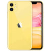 This image displays the Apple iPhone 11 in a yellow color. The phone's sleek design is highlighted with a pure, vibrant red finish that covers the back, camera module, and the iconic Apple logo.