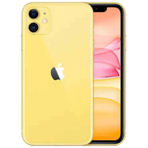 This image displays the Apple iPhone 11 in a yellow color. The phone's sleek design is highlighted with a pure, vibrant red finish that covers the back, camera module, and the iconic Apple logo.