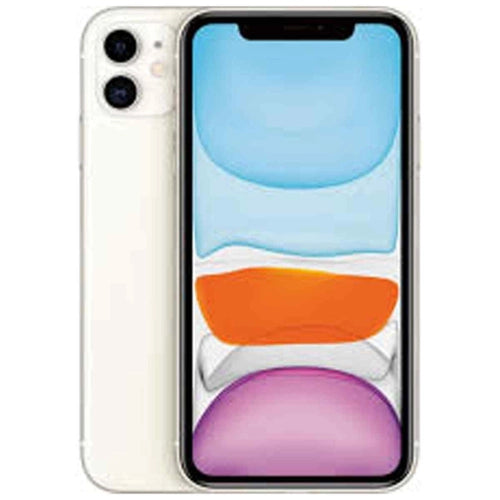 This image displays the Apple iPhone 11 in a white color. The phone's sleek design is highlighted with a pure, vibrant red finish that covers the back, camera module, and the iconic Apple logo.