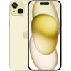This image features a sleek, modern Apple iPhone 15 Plus in a sophisticated yellow color. The phone showcases a prominent display with minimal bezels, enhancing the visual experience with its high-resolution screen.