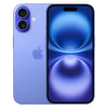 This image features a sleek, modern Apple iPhone 16 in a sophisticated blue color. The smartphone showcases a prominent display with minimal bezels, enhancing the visual experience with vivid colors and clear visuals.