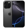 This image features the Apple iPhone 16 Pro, presented in a sleek black color. The phone showcases a prominent triple-camera system on the back, which indicates advanced photographic capabilities.