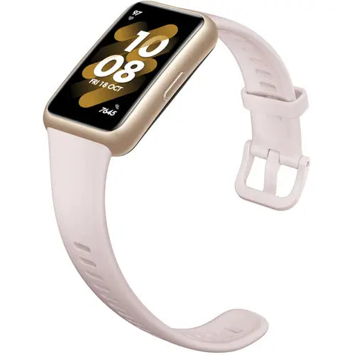 Huawei Band 7 smartwatch with a pink band on a white background