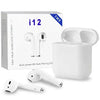 A set of i12 TWS Touch Sensor Airpods in white color, with a charging case and packaging.