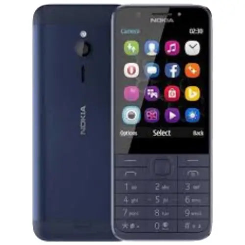 Nokia phone blue color with front and back view on a white background