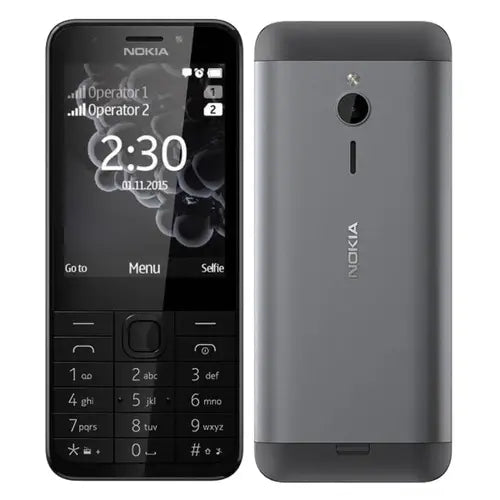 Nokia mobile phone gray color with screen and back design visible.