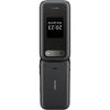 Black Nokia 2660 Flip phone with a small screen and camera on the front, opened in flip style.