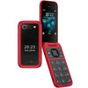 Red Nokia 125 flip phone with big buttons and two screens, one inside and one on the front.