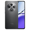 OPPO Reno 12F smartphone in gray color with a visible camera module on the back and a purple screen on the front.