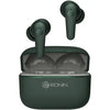 A pair of Ronin R-840 wireless earbuds in green color, with the earbuds inside their charging case.