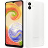 Samsung Galaxy A04 with colorful display and white back view