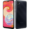 Samsung Galaxy A04e showing front and back design with colorful display and black back.