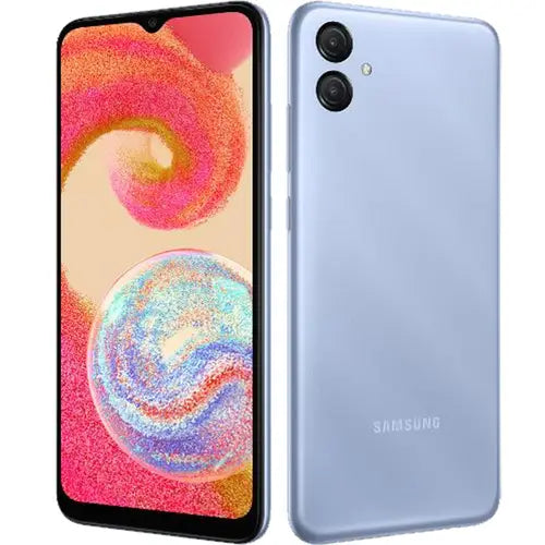 Samsung Galaxy A04e showing front and back on a white background