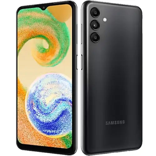 Samsung Galaxy A04s showing front and back on a white background