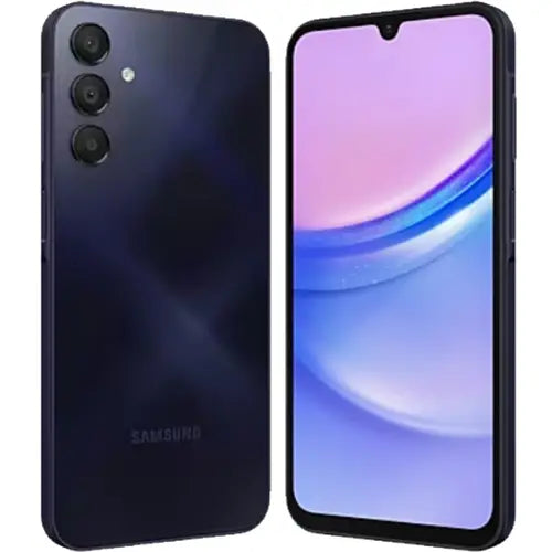 Samsung Galaxy A15 showing front and back on a white background