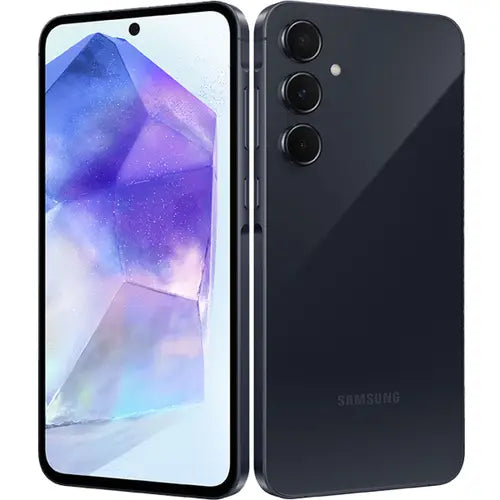 samsung galaxy a55 5g navy showing front and back on a white background