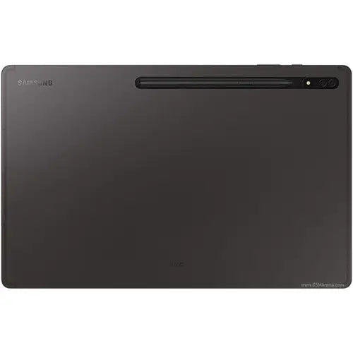 Samsung-Galaxy-Tab-S8-Ultra-X906 black Samsung tablet cover with stylus pen on white background.