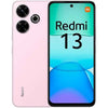 Smartphone with pink back and screen displaying 'Redmi 13'.