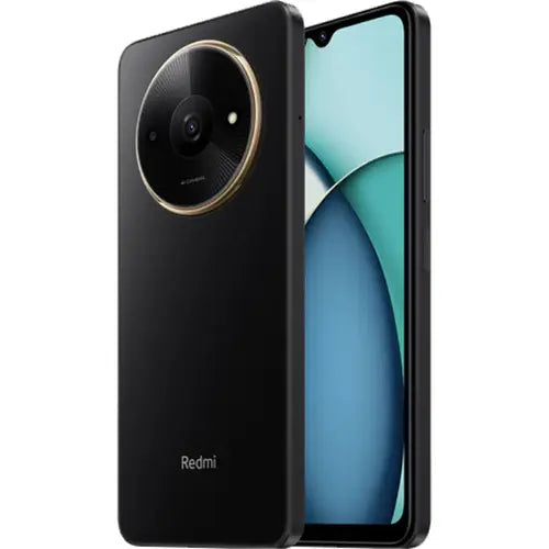 A Redmi A3X smartphone in black color with a visible single rear camera and the Redmi brand logo.