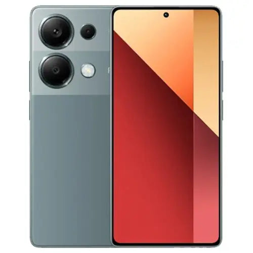 A Redmi Note 13 Pro smartphone in gray color with a red accent on the back cover, showcasing a multi-lens camera setup.
