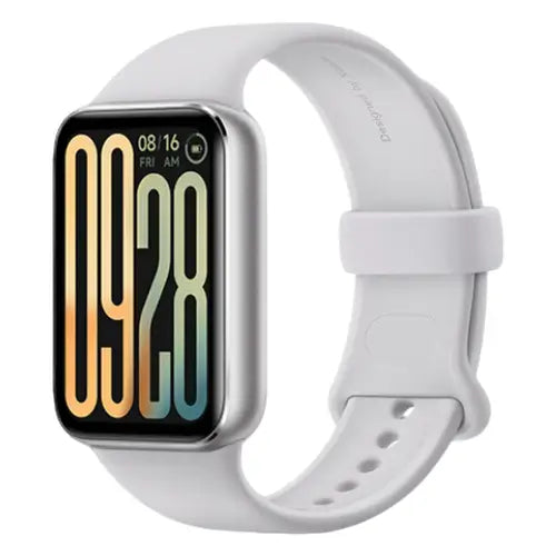 Xiaomi Smart Band 9 Pro smartwatch with white band and colorful display on white background