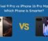 Side-by-side comparison of Google Pixel 9 Pro vs. iPhone 16 Pro Max