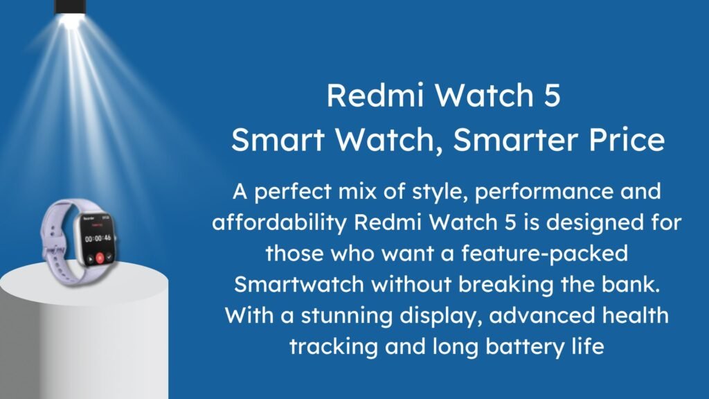 Redmi Watch 5 showing vibrant AMOLED display and sleek design